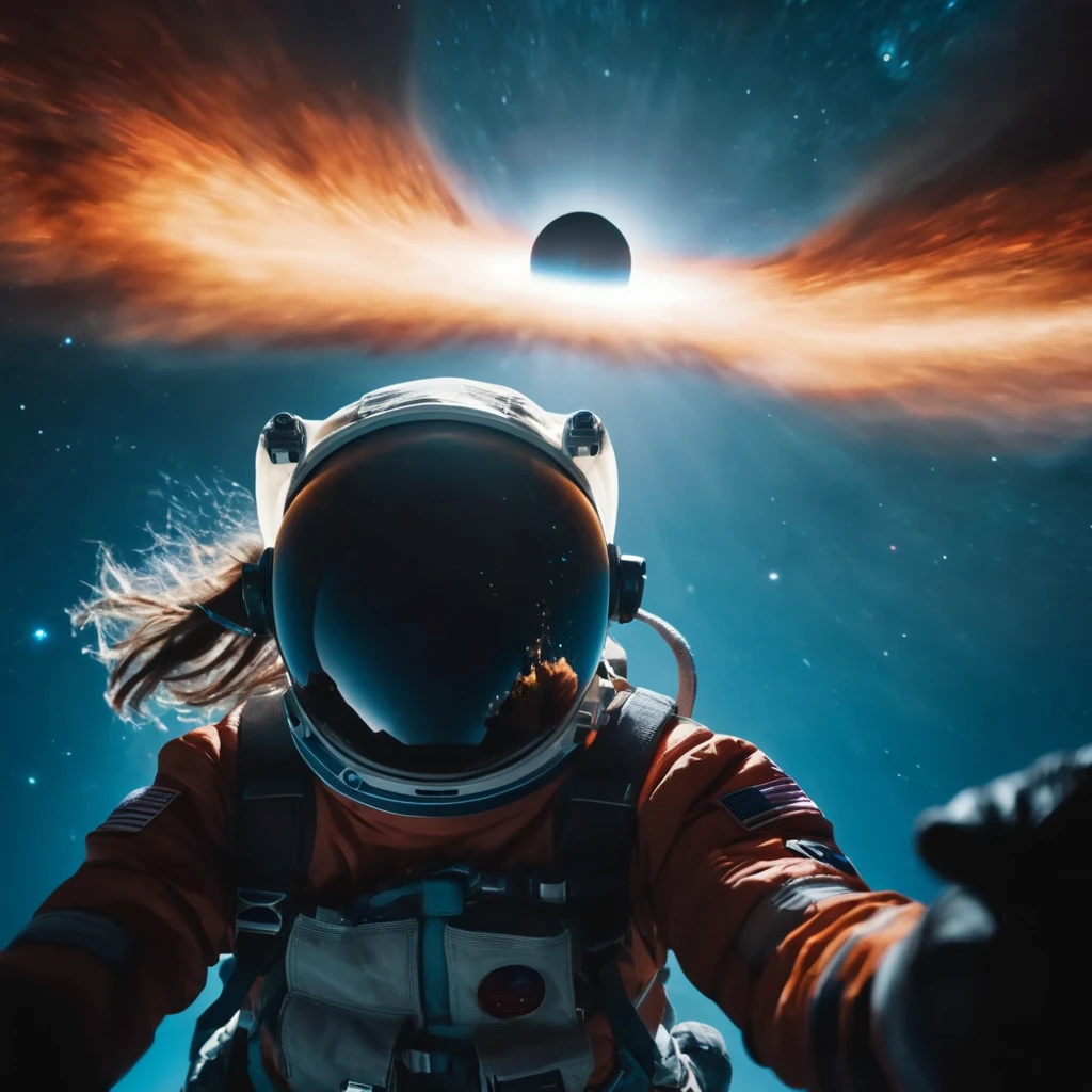 cinematic film still of  <lora:collision style:1>
A collision of a black hole in the center of a galaxy,1girl,solo,bag,blurry,backpack,star (sky),scenery,space,planet,earth (planet),spacesuit,astronaut , impact, crash, explosion, destruction, strike, wreck, smash, planet, outer-space, galaxy, cinematic, film, different color, real, collision style, shallow depth of field, vignette, highly detailed, high budget, bokeh, cinemascope, moody, epic, gorgeous, film grain, grainy