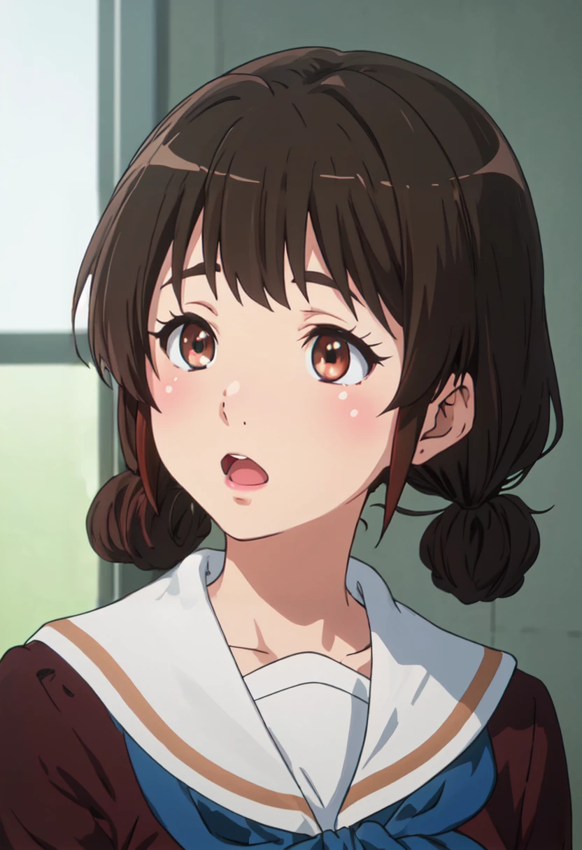 best quality, masterpiece, highres, solo, (nagase_riko_soundeuphonium:1.10), 1girl, anime coloring, blush, open mouth, portrait, twintails, anime_style, 6 <lora:nagase_riko_soundeuphonium:0.80>