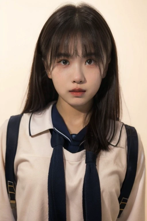 1girl, solo, small breasts, looking at viewer, realistic, photorealistic, lips, (student uniform),  (in studio), (white background: 1.1),  <lora:linzuoyao-000006:1>, <lora:breastsizeslideroffset:-0.35>, <lora:skin_slider_v2_1_FACE:0.5>, <lora:add_detail_v5:1>