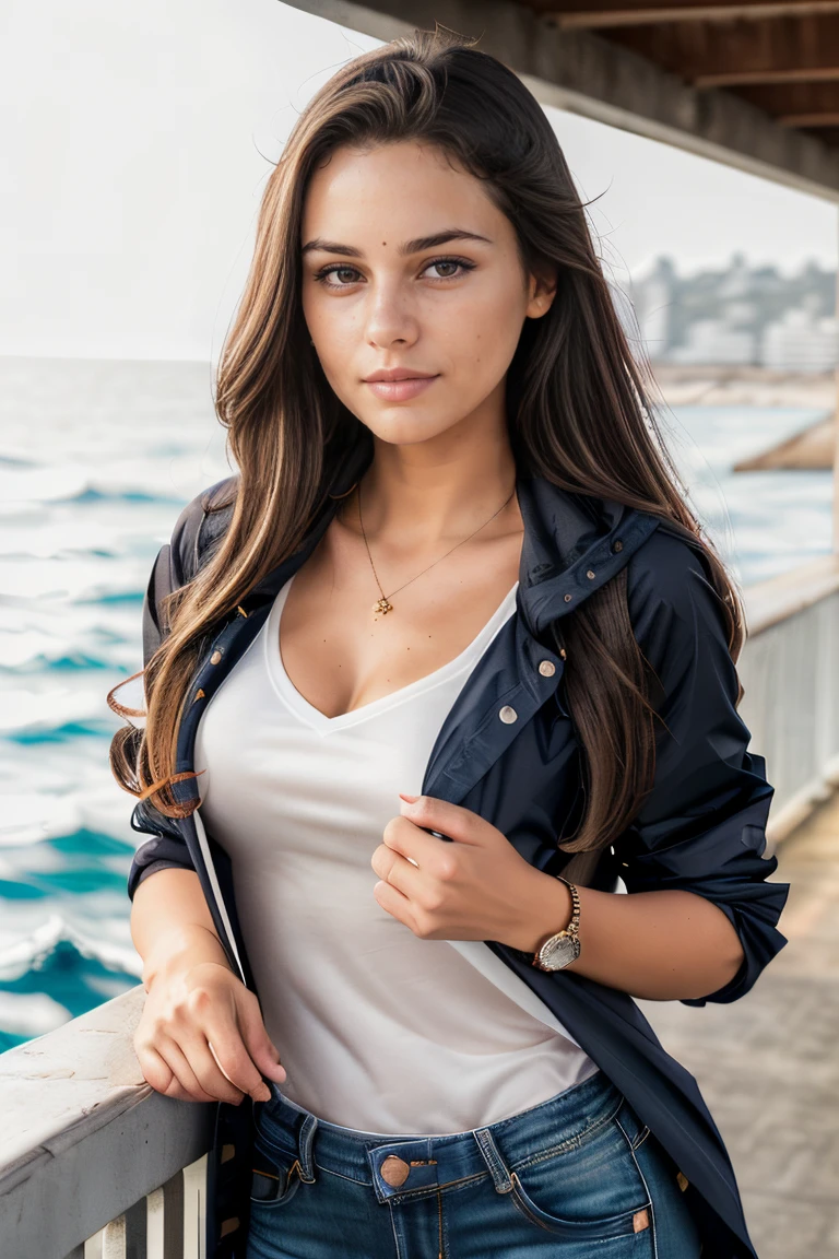 (Influencer_Detailer_by_Stable_yogi)
(influencer-close-up-shot-by-stable-yogi)
 (Instagram_Influencer_17_By_Stable_Yogi)
(black_long_wavy_hair_black_eyes)  Ocean pier, (casual windbreaker and relaxed-fit jeans:1.2), watching boats, early evening