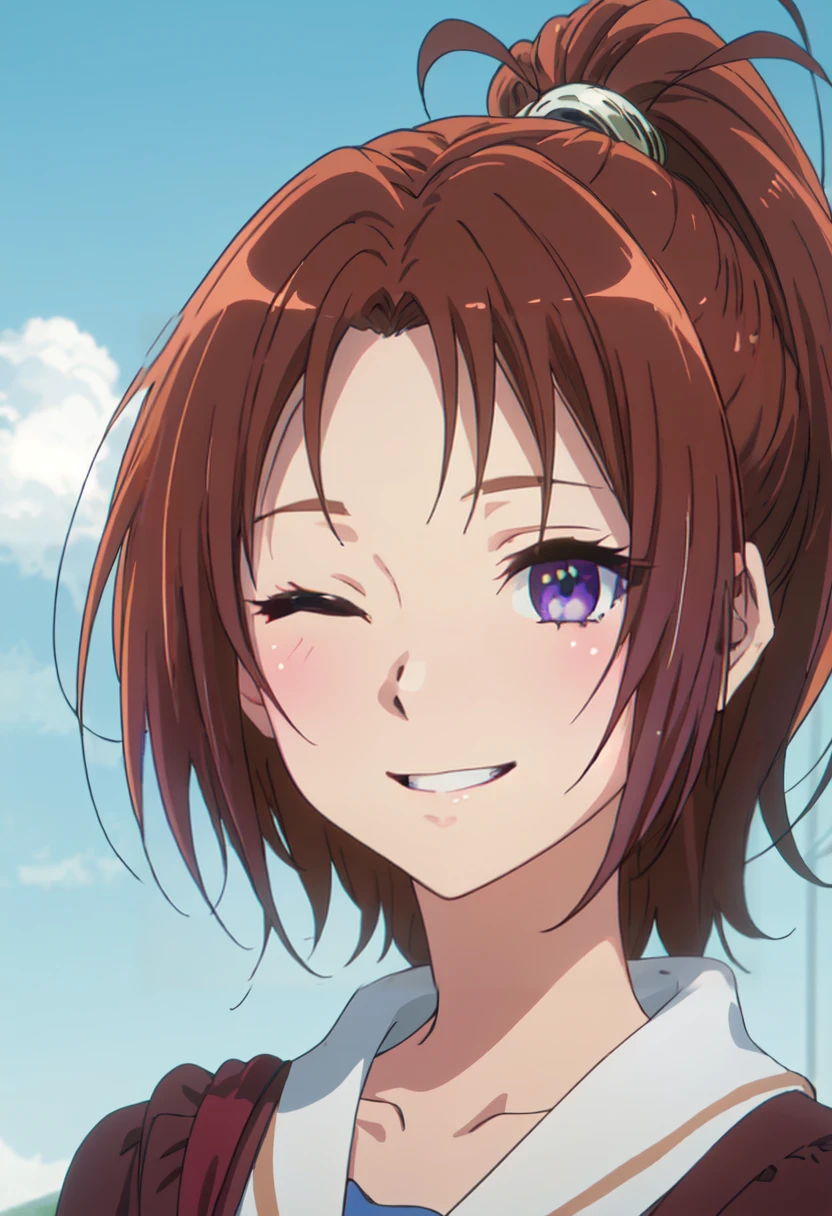 best quality, masterpiece, highres, solo, (nakagawa_natsuki_soundeuphonium:1.10), smile, happy, one eye closed, portrait, looking at viewer, anime_style, 41 <lora:nakagawa_natsuki_soundeuphonium:0.80>