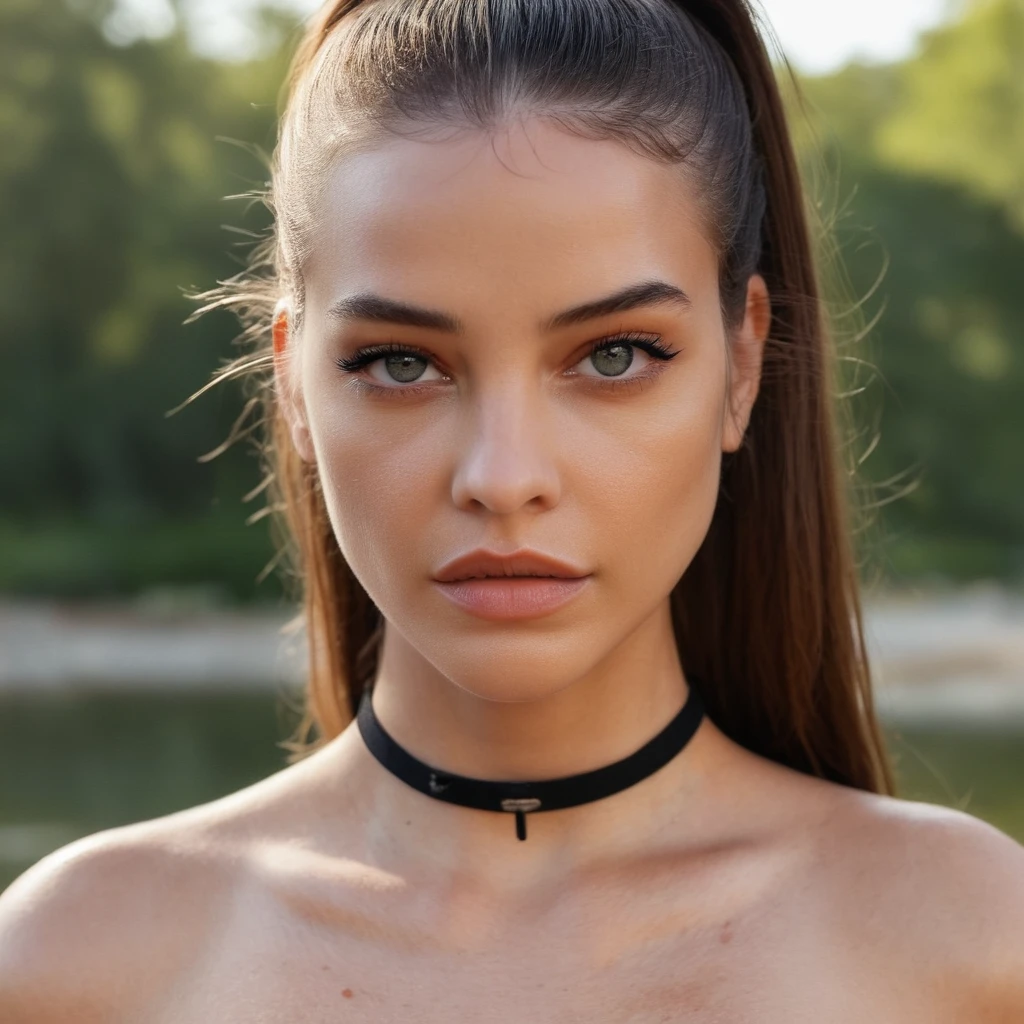 Skin texture, no makeup, Super high res closeup portrait photo of a stunning woman outdoors with straight hair, wearing a small string choker around her neck,f /2.8, Canon, 85mm,cinematic, high quality,looking at the viewer,   barxpalvin,    <lora:barpalvin_32_small_xl_4_standard_wo_cap-merger-11_29_69_04_036_024-barxpalvin:1>