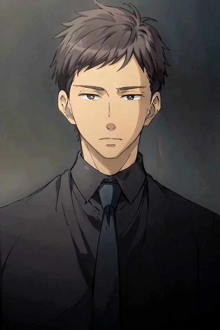 masterpiece,illustration,best quality,delicate details,Painting,(Anime style, extremely detailed CG,:1.21),(sharp focus,vivid colorful,1.21),1boy,solo,Doumeki,(Portrait:1.4),(solid_eyes,detailed_eyes,black eyes:1,21),black hair,night,suit,necktie,pants,<lora:Doumeki_v1:1>,<lora:add_detail:1>,