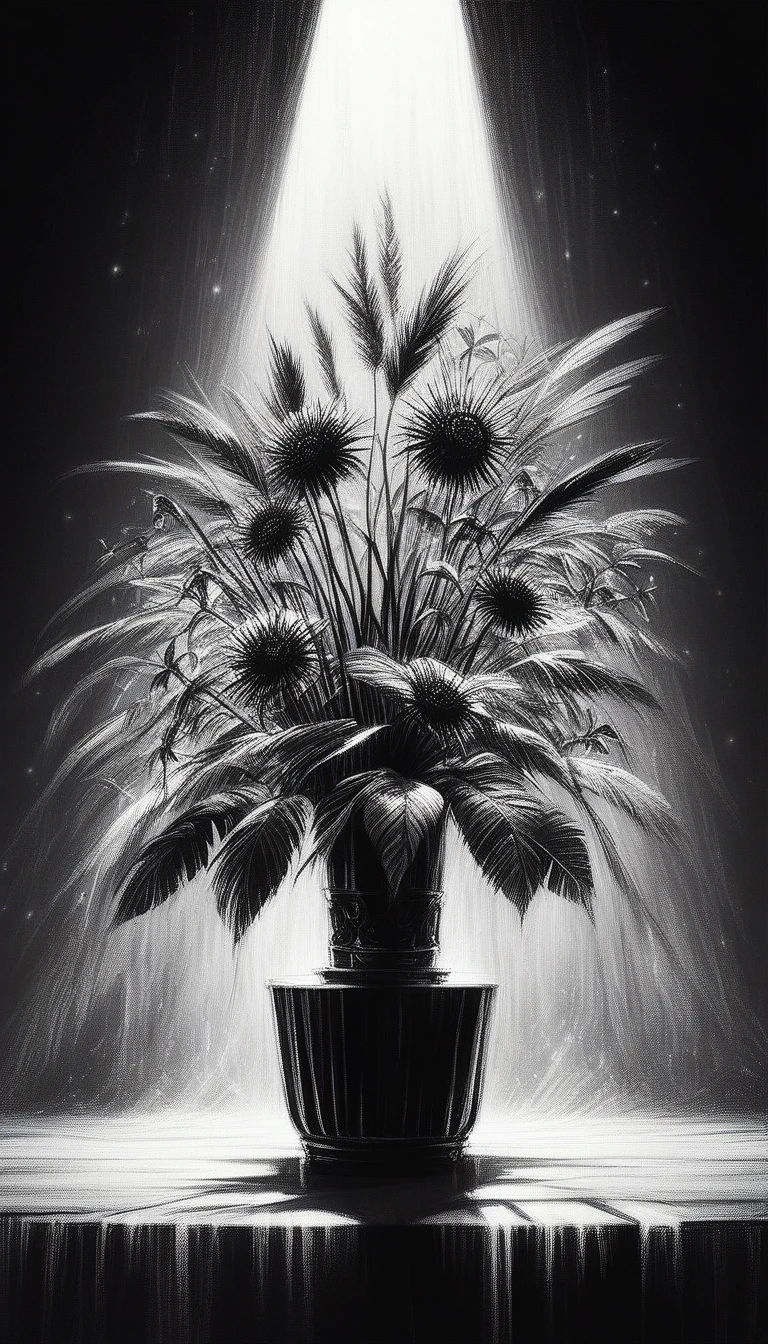 score_9, score_8_up, score_7_up, score_6_up, <lora:CharcoalDarkStylePony:1> CharcoalDarkStyle full body fairy goddess!! plant metamorphosis, perfect face!!, fantasy, intricate, elegant, dramatic lighting, emotionally evoking symbolic metaphor, highly detailed, photorealistic, artstation, concept art, smooth, sharp focus, art by john collier and albert aublet and krenz cushart and artem demura and alphonse mucha, source_anime, dark, sketch, drawn with charcoal, monochrome, black and white, (Masterpiece:1.3) (best quality:1.2) (high quality:1.1)