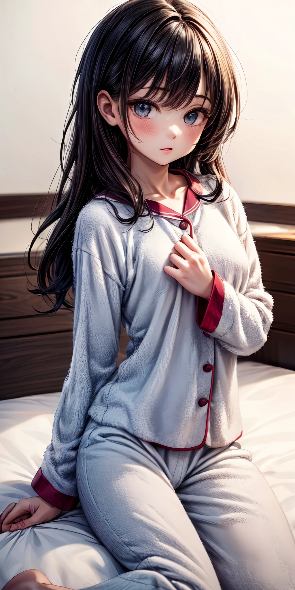 masterpiece,ultra-detailed,best quality,8K,illustration,
ite girl ,middle breasts<lora:more_details:1>,white background,
<lora:pajamas v2.0:0.7> jyojifuku, pajamas,wool