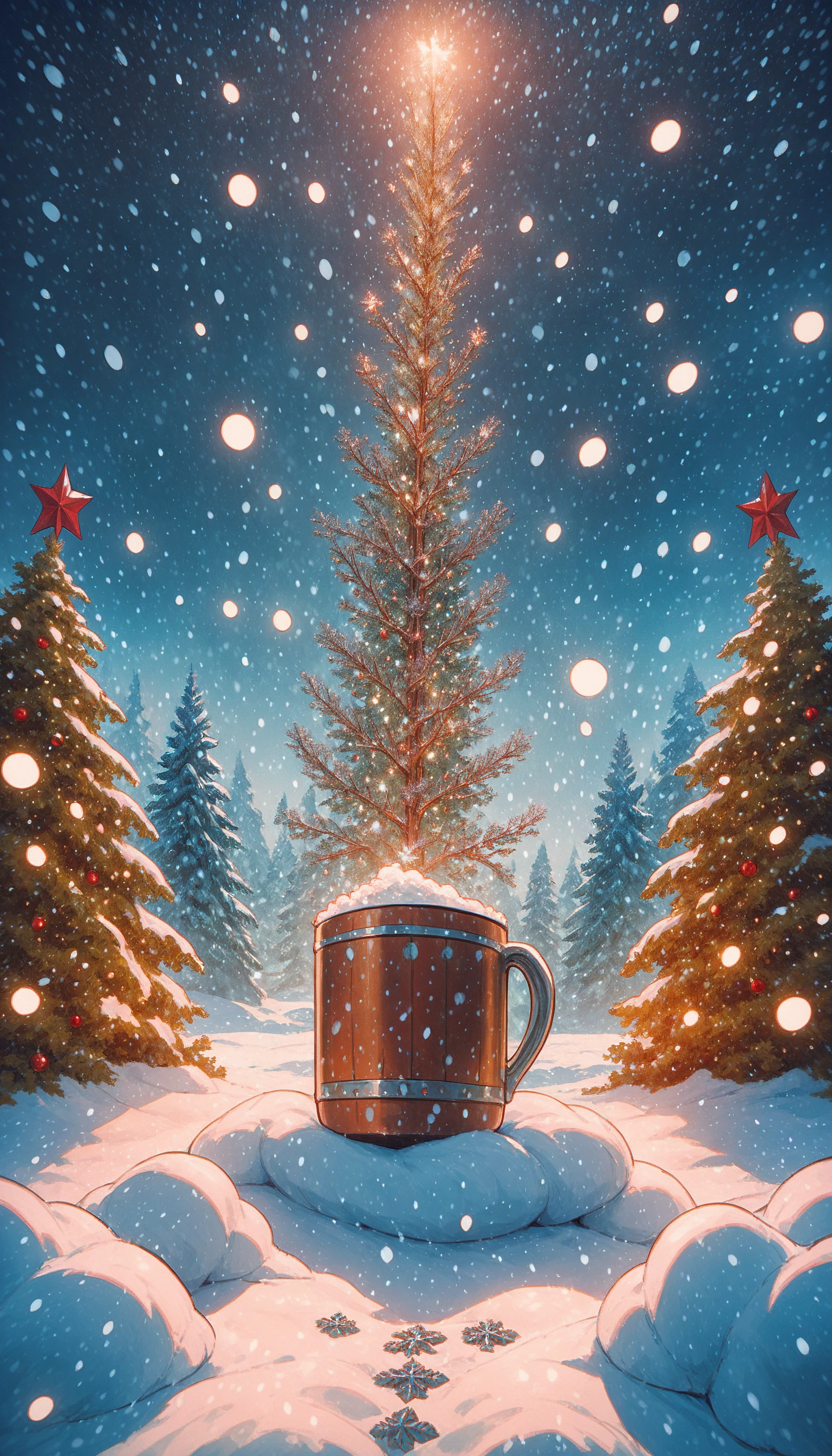 score_9, score_8_up, score_7_up, score_6_up, <lora:ChristmasWinteryPony:0.6> ChristmasWintery Mugs, snowing, cold, , snow on top, (Masterpiece:1.3) (best quality:1.2) (high quality:1.1)