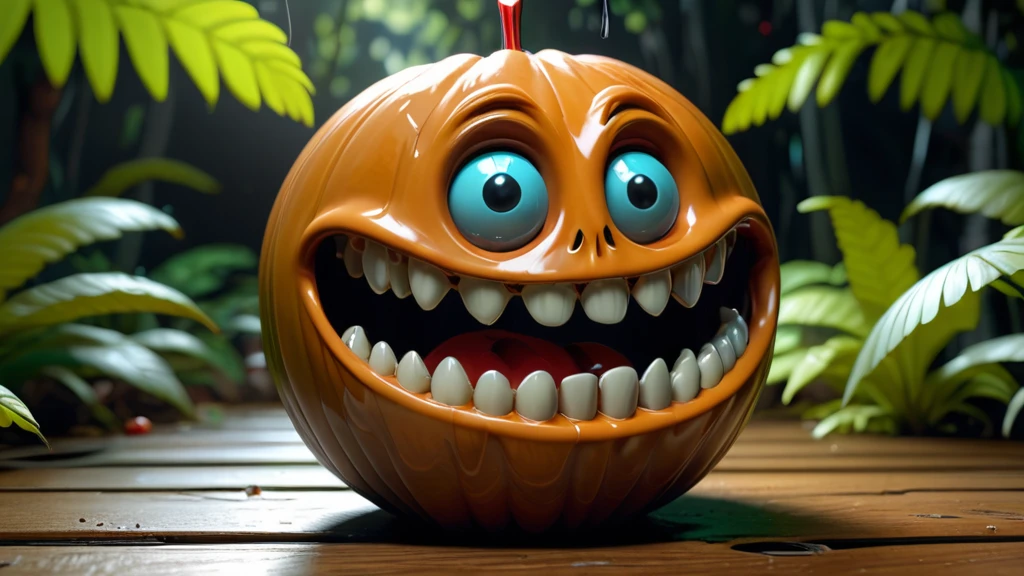 realistic evil fruit juice with face
