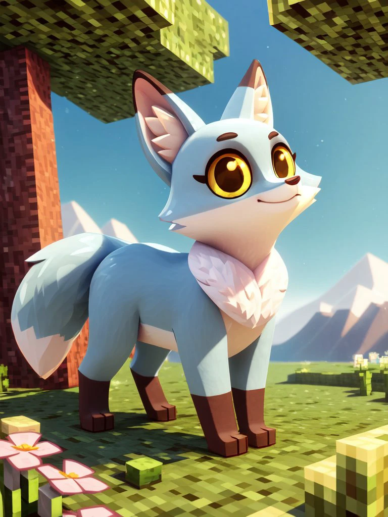 uploaded on e621, ((by Yurusa, by Retros, by Edtropolis, Minecraft)),
solo (quadruped feral:1.4)  (((chibi blue fox with yellow eyes))), red fur coat
((detailed fluffy fur)),  (full-length portrait, close-up, three-quarter view, looking at viewer),
(grassland with blue sky and mountain), (cloud, tree, water, river, rock, flower),
(detailed background, depth of field, half body shadow, sunlight, ambient light on the body),
BREAK,
(masterpiece, best quality, ultra realistic, 4k, 2k, (high detail:0.9),
((3d \(artwork\):1.3), blender \(software\), (soft focus:1.2), ray tracing, (unreal engine:1.3), absurd res)
 <lora:Asya:0.8>
 <lora:add_detail:0.4>