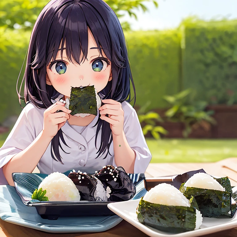 1girl, in mouth <lora:inmouth:0.9>(girl:1.5),:3,
<lora:onigiri_SD15_V1:0.8> onigiri, plate, food, food focus, realistic, still life, rice, blurry, nori (seaweed)