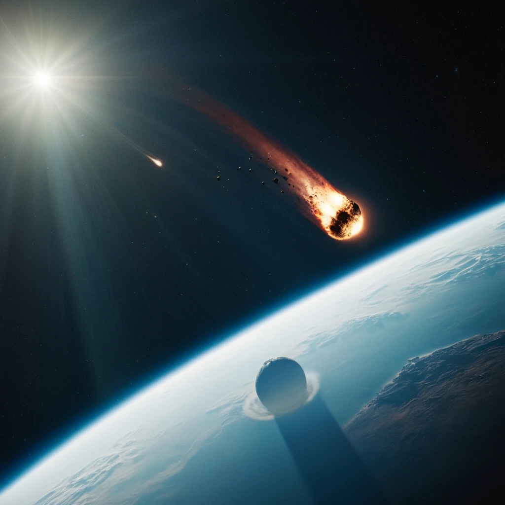 cinematic film still of  <lora:collision style:1>
A collision of a comet is flying past a planet in the sky,no humans,star (sky),scenery,realistic,space,planet,earth (planet),galaxy , impact, crash, explosion, destruction, strike, wreck, smash, planet, outer-space, galaxy, cinematic, film, different color, real, collision style, shallow depth of field, vignette, highly detailed, high budget, bokeh, cinemascope, moody, epic, gorgeous, film grain, grainy