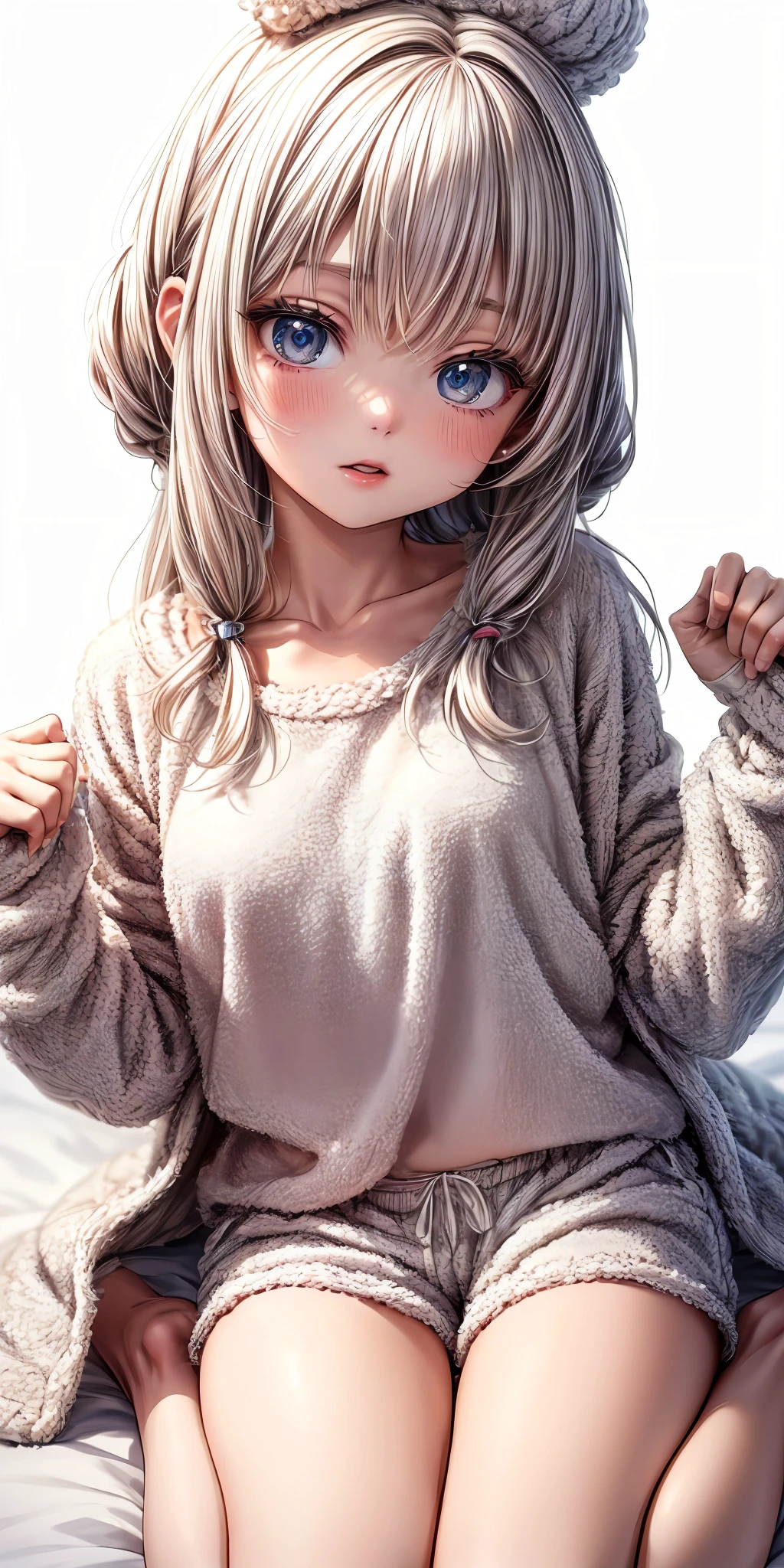 masterpiece,ultra-detailed,best quality,8K,illustration,
petite girl ,middle breasts<lora:more_details:1>,white background,
<lora:pajamas v2.0:0.8> jyojifuku, pajamas,wool,shorts,wariza
