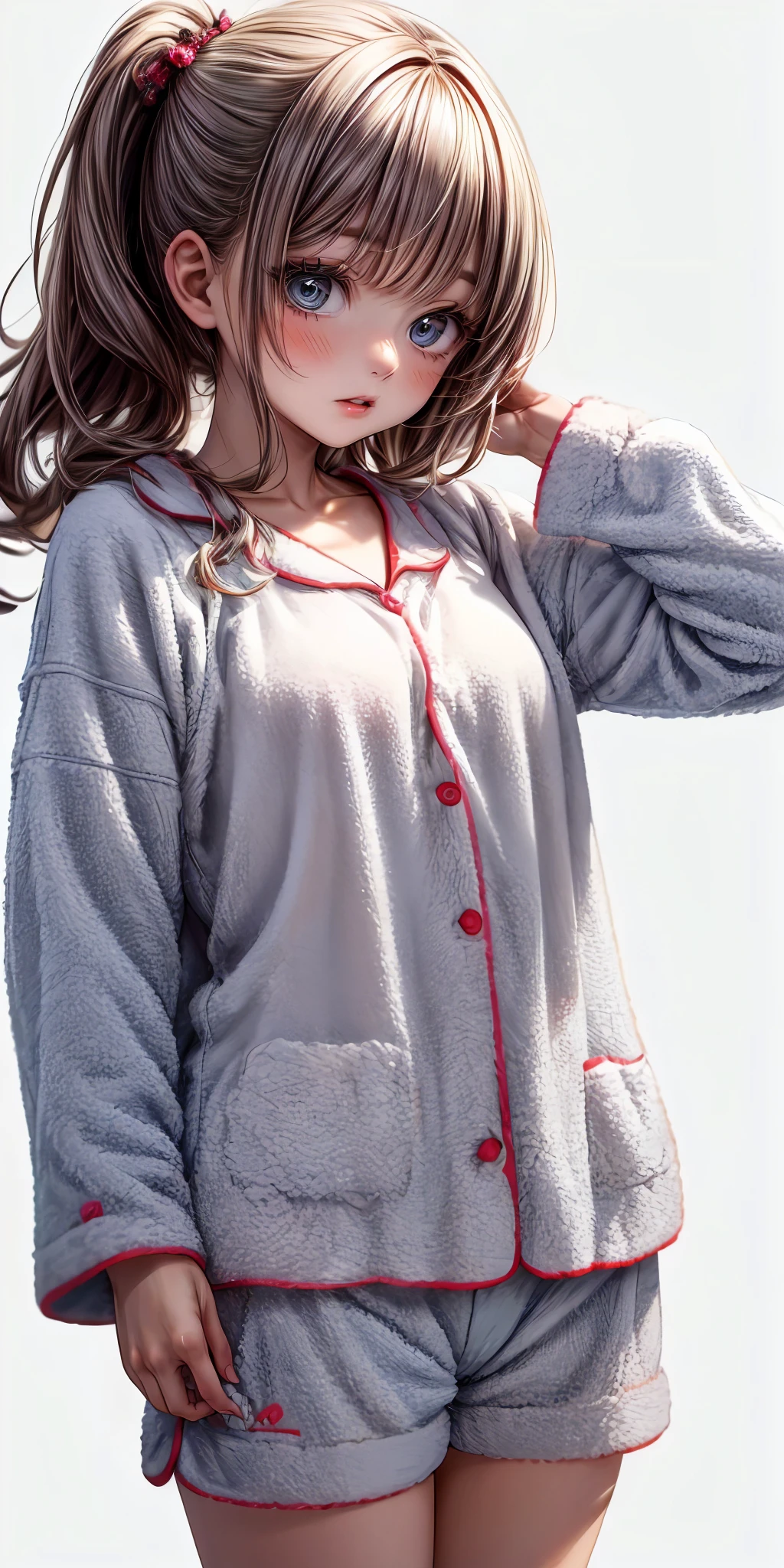 masterpiece,ultra-detailed,best quality,8K,illustration,
ite girl ,middle breasts<lora:more_details:1>,white background,
<lora:pajamas v2.0:0.7> jyojifuku, pajamas,wool,shorts