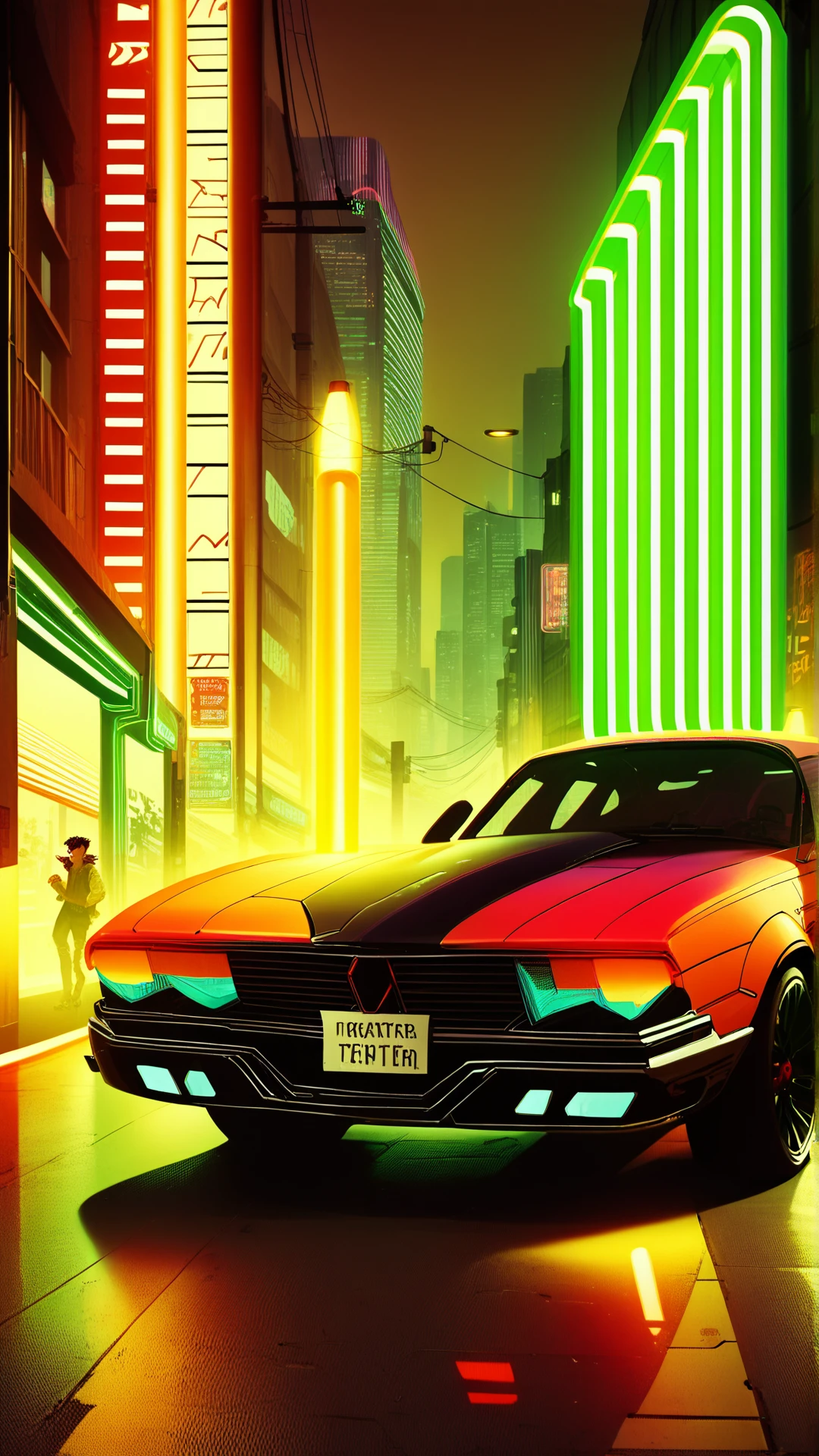 score_9, score_8_up, score_7_up, score_6_up, <lora:C7b3rp0nkStylePony:1> C7b3rp0nkStyle teen in a vest made entirely from old car number plates, cyberpunk, neon lights, glow, (Masterpiece:1.3) (best quality:1.2) (high quality:1.1)