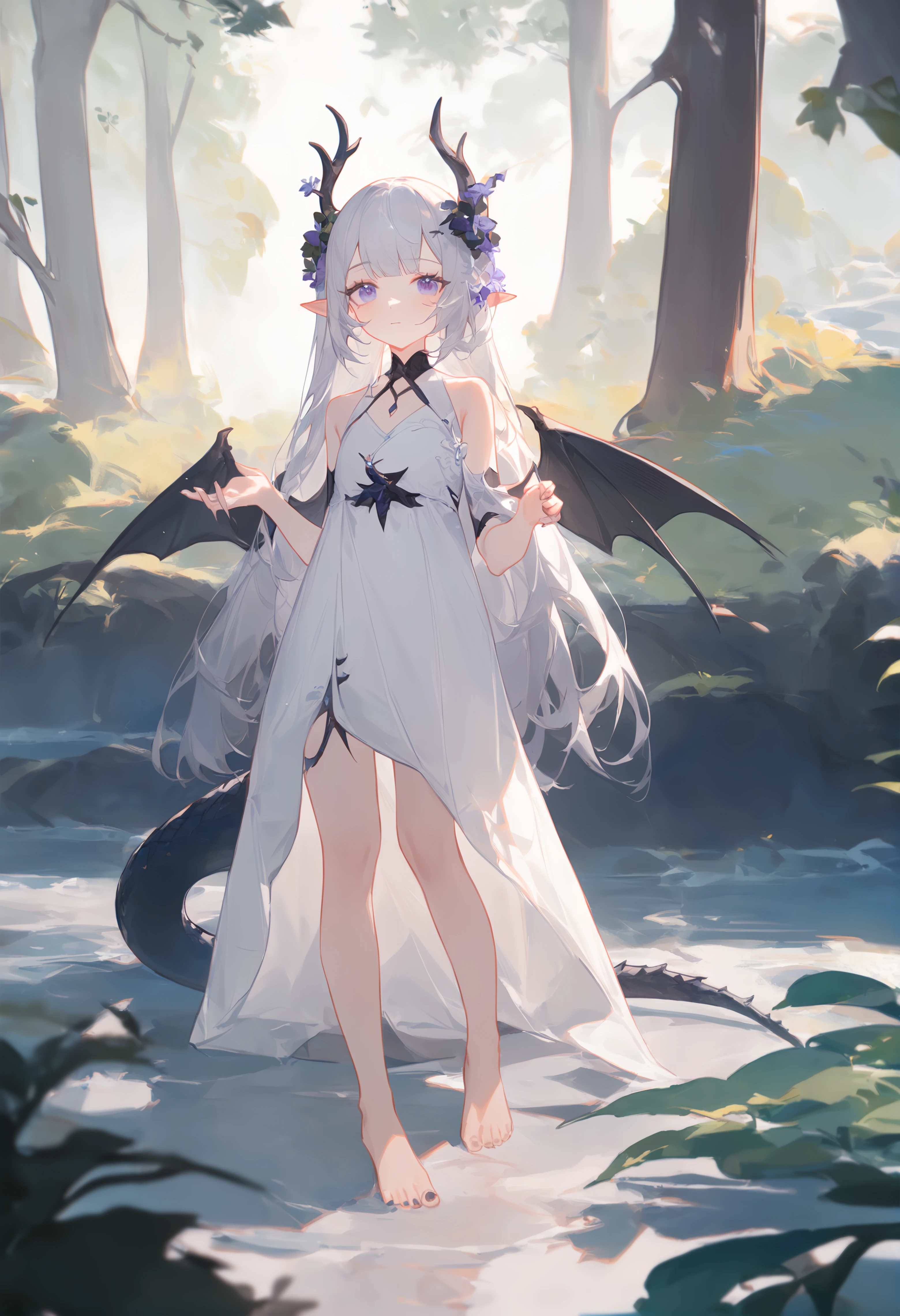 1girl,
ciloranko, maccha \(mochancc\), lobelia \(saclia\), migolu, ask \(askzy\), wanke, (jiu ye sang:1.1), (rumoon:0.9), (mizumi zumi:1.1),
1o1i, solo, dragon girl, dragon tail, dragon wings, dragon horns, white dress, long hair, side up, river, tree, forest, pointy ears, (close-up:1.2),
masterpiece, newest, absurdres, safe