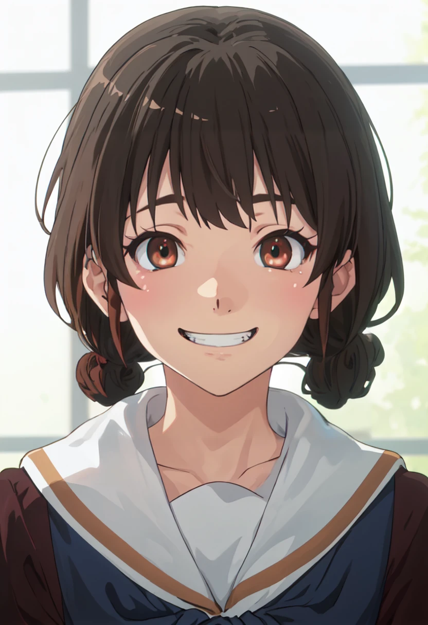 best quality, masterpiece, highres, solo, (nagase_riko_soundeuphonium:1.10), evil grin, evil smile, grin, portrait, looking at viewer, anime_style, 34 <lora:nagase_riko_soundeuphonium:0.80>