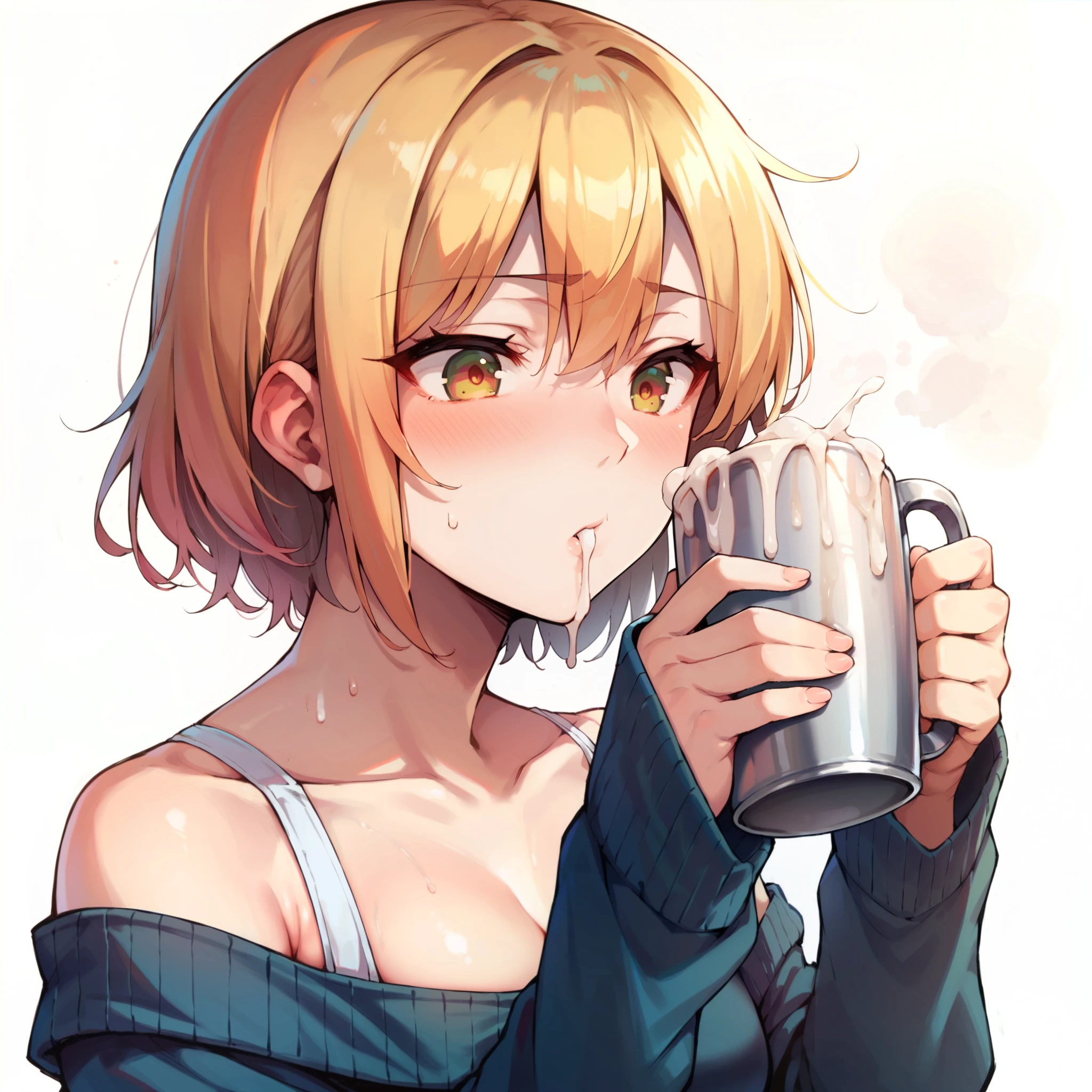 score_9, score_8_up, score_7_up, score_6_up, source_anime, 2d, 1girl, (gokkun), cum in container, holding mug, white background,   <lora:Cum_Chugging_Gokkun:1>