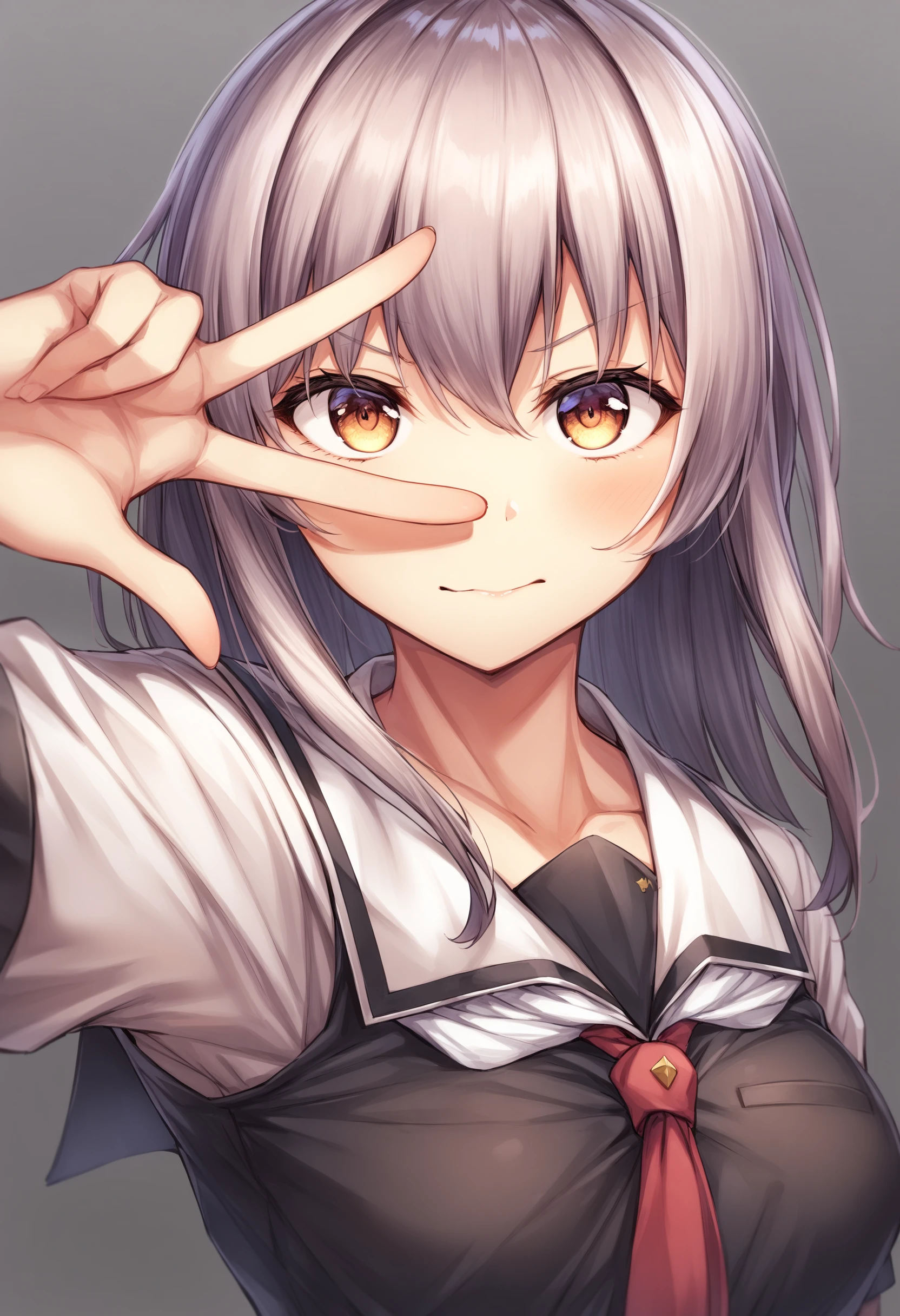 1girl, <lora:sdxl2-flat2-512b:-1>,medium breasts,school uniform,
kiraboshi,<lora:kiraboshi_XL_v1:0.8>v, v over eye,male focus,looking at viewer,From front,Face Focus,simple background,
best quality, very aesthetic, absurdres