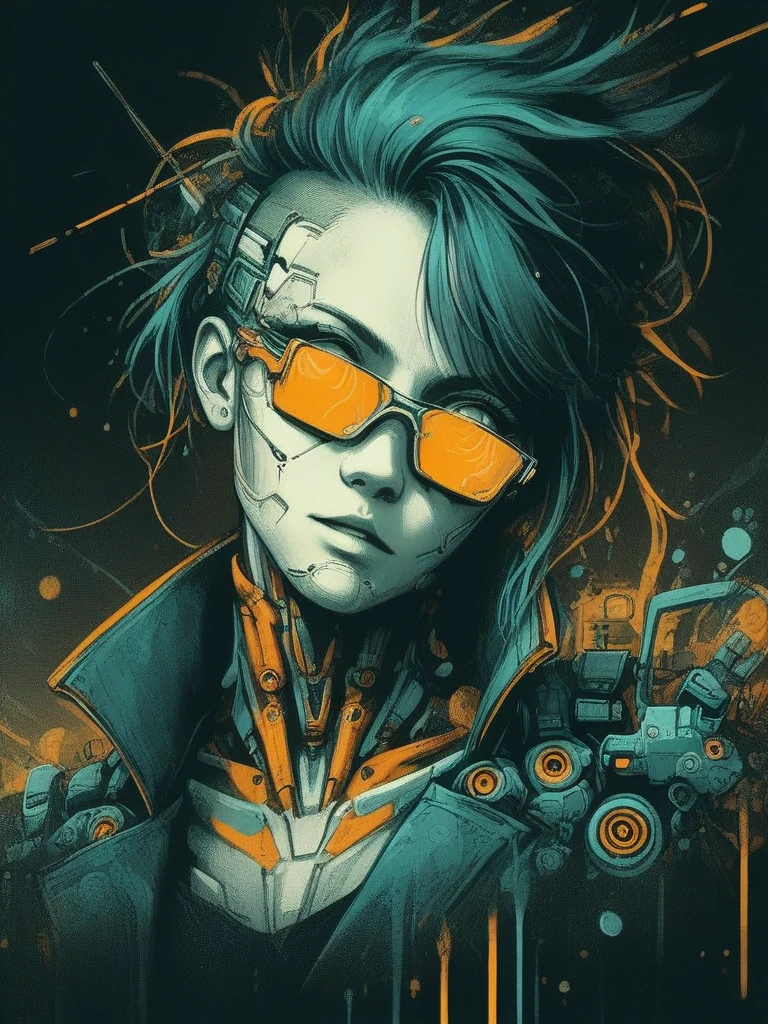 score_9, score_8_up, score_7_up, woman, Slight head tilt pose, cinematic photo, cyberpunk, glasses, dramatic lighting, dark background,<lora:Neon_Splash_Art_for_Pony:1> source_anime