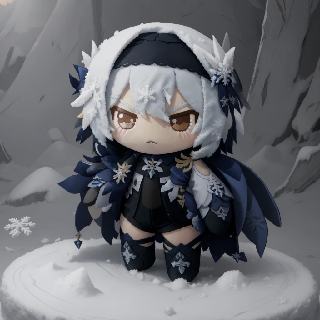 <lora:woafu_plushify_v4:1>plushify, character stuffed toy, chibi,
<lora:eula2-000009:1>portrait of euladef, 
angry, 
snow, snowflakes,
(parody, heroic pose),