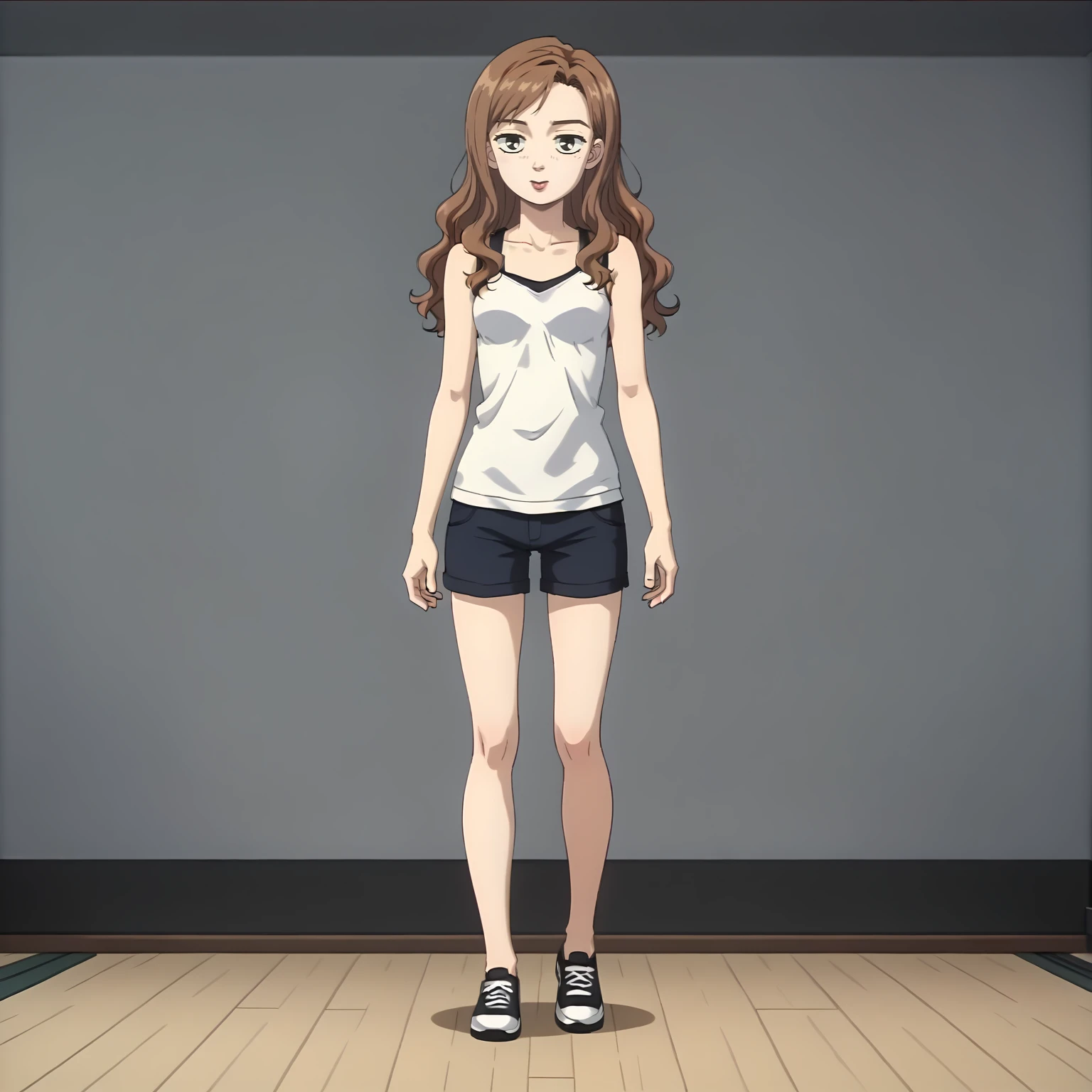 <lora:SayukiXLpony001>,
solo,
Sayuki,1girl,brown hair,long hair,black eyes,
full body,standing,
wavy hair,tank_top,
miniskirt,