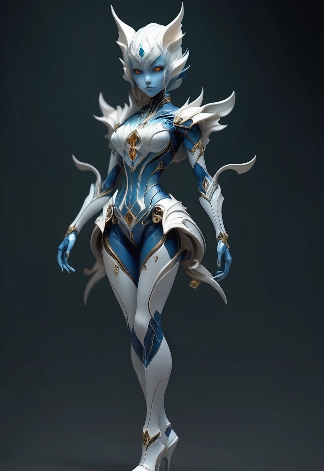 fae automaton, 1girl, woman, full body, tarnished color:steelblue metal and subsurface scattering color:ghostwhite color scheme<lora:EnvyStarlightFaeAutomaton01:1>