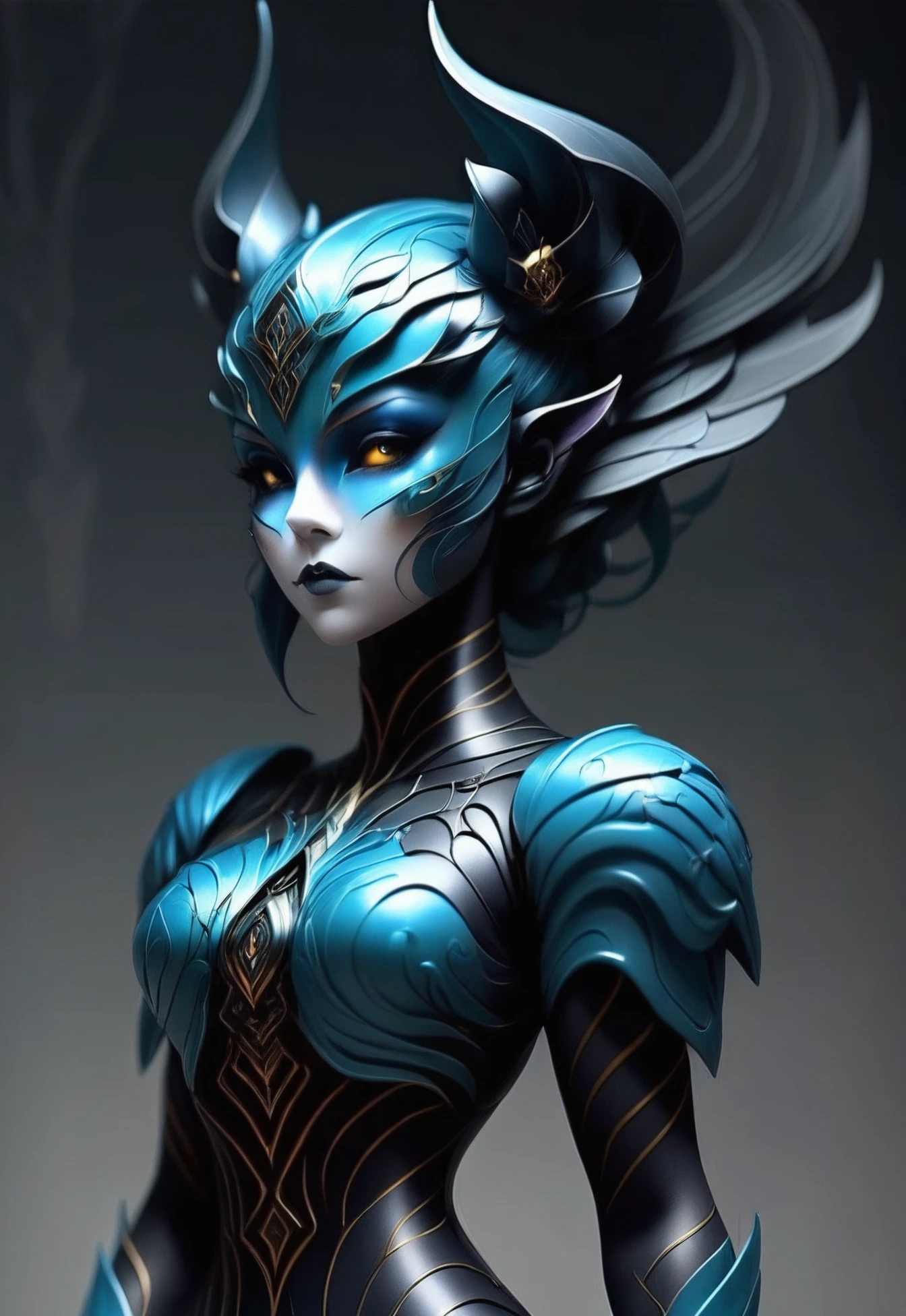 fae automaton, 1girl, woman, full body, wings, iridescent dark color:deepskyblue and matte color:darkgray metal color scheme<lora:EnvyStarlightFaeAutomaton01:1>
