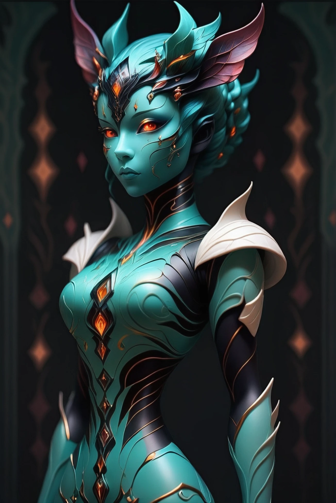 fae automaton, 1girl, woman, full body, infra light color:seagreen and iridescent deep color:mediumvioletred color scheme<lora:EnvyStarlightFaeAutomaton01:1>