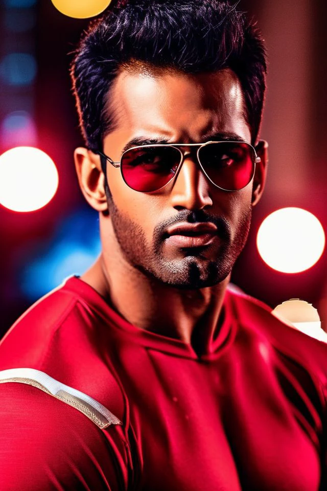 mahesh jadu a man <lora:Upen-Patel_Mahesh-Jadu:1>, realistic photo in a worn ((skin-revealing skimpy erotic red tracksuit, massive hairy pecs)), abs, big pecs, big arms, bulge, VPL, ((light bokeh)), intricate, (steel metal [rust]), elegant, erotic, exuding sexual energy, homoerotic, sharp focus, photo by greg rutkowski, soft lighting, vibrant colors, (masterpiece), ((streets)), (detailed face), looking at viewer, light smile, night, walking towards viewer, cinematic lighting, beautiful lighting, cinematic lighting, (hazy filter, film grain:1.2)