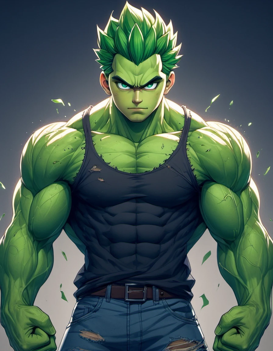 (((masterpiece))) , (((best quality))) , anime style, 2d, well-built charming 1boy, solo, lovely 1boy, HulkRay,  Paul Walker, hulking out, he has Shaved sides hair, key visual, 