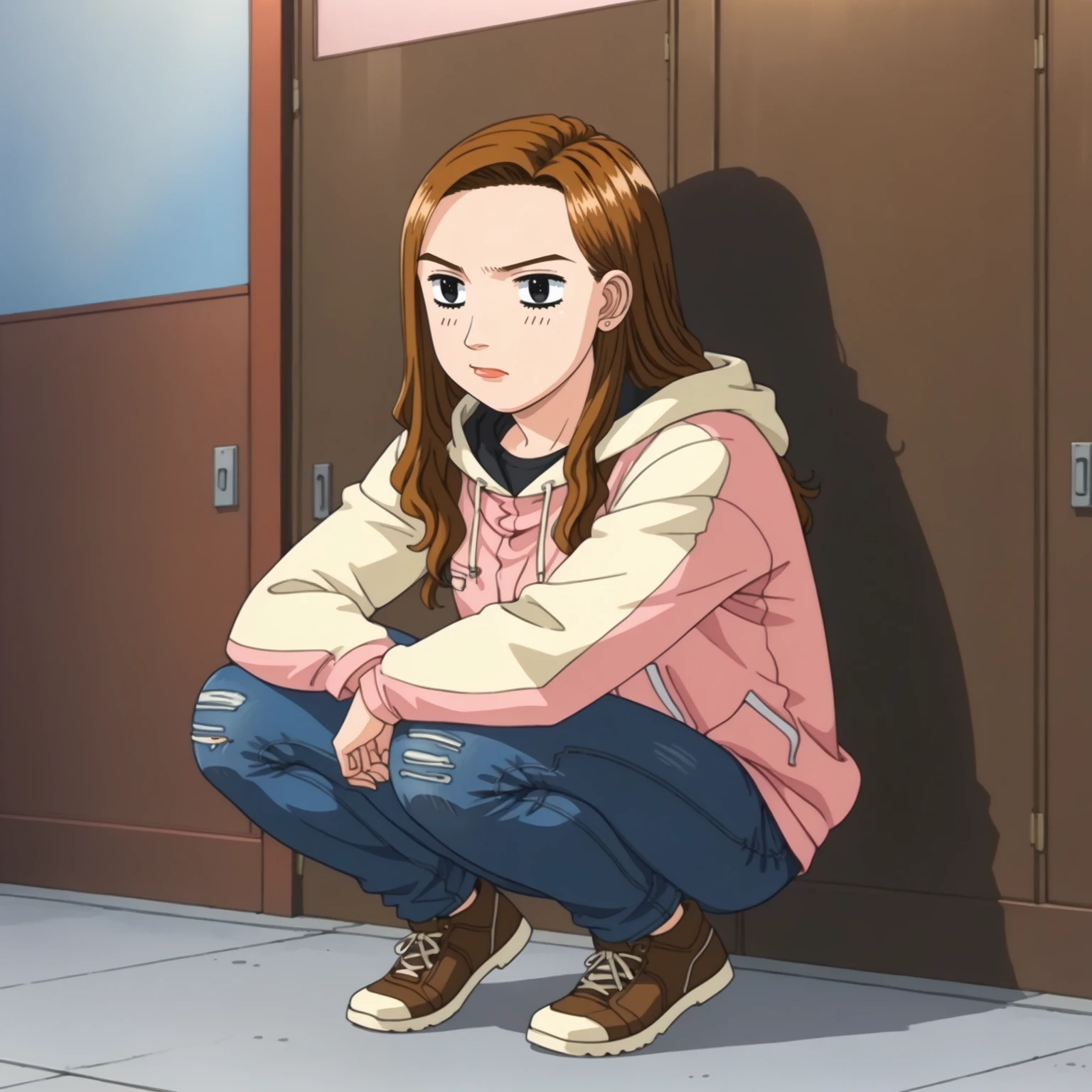 <lora:SayukiEXXLpony001>,
solo,
SayukiEX,1girl,brown hair,long hair,black eyes,
hoodie,jacket,jeans,
full body,squatting,