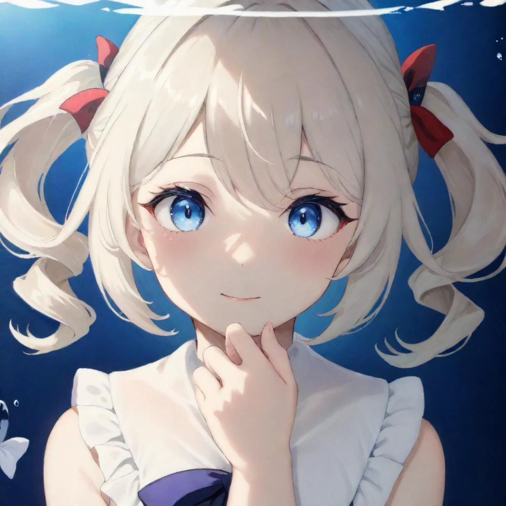 okawaii koto, 1girl, solo, subtle smile, platinum blonde hair, blue  eyes, twin tails, parted lips, red ribbon, underwater, fish, empty eyes, hand on own chin, Barbara \(Genshin Impact\), white dress, lace trim, lip gloss, white ribbon
[
ãã¼ãã©ããã¼ãºãããã®ï¼ãå¯æããã¨ã»ã»ã»
:24]
 <lora:Okawaii_koto:1> <lora:Barbarax_xl:1>