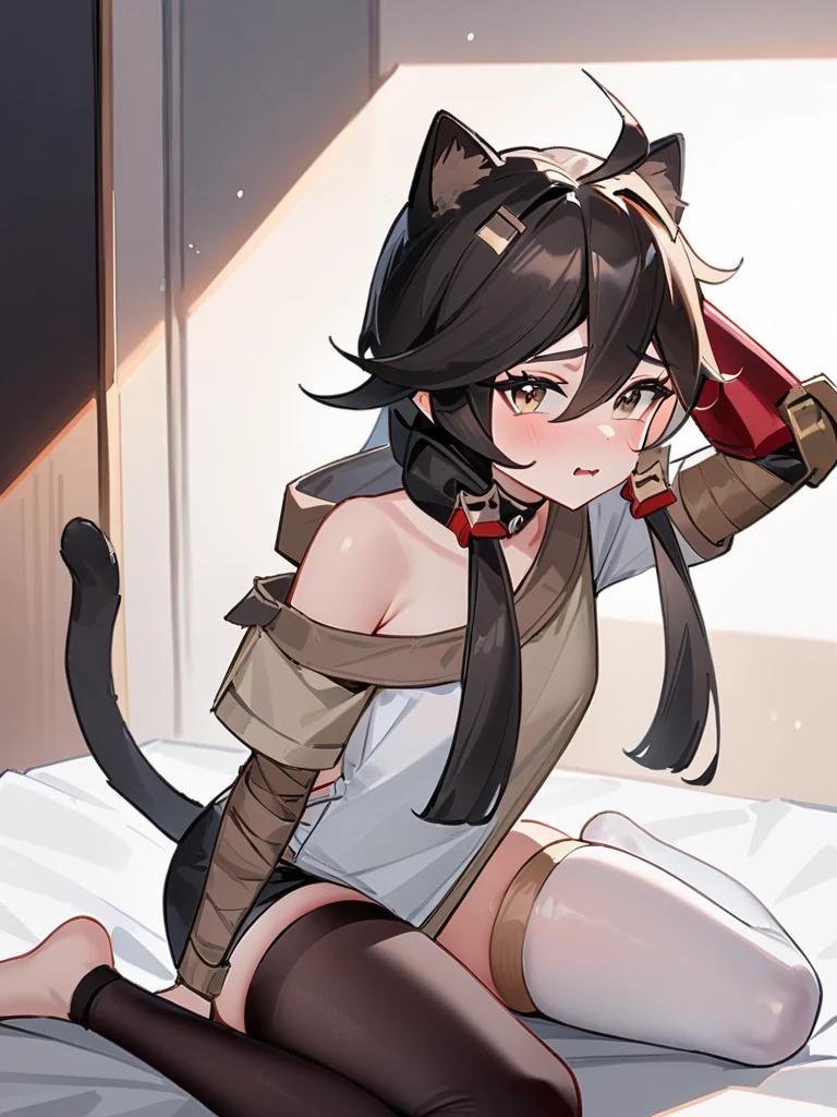 lying on back,straddling,cum in pussy,spread legs,bottomless,pubic hair,vagina,show off nipples,mandalay, 1girl, solo, breasts, looking at viewer, smile, short hair, bangs, skirt, large breasts, simple background, brown hair, gloves, white background, navel, animal ears, hair between eyes, bare shoulders, brown eyes, closed mouth, tail, full body, boots, sleeveless, midriff, cat ears, from front, crop top, cat tail, fur trim, sideboob, fake animal ears, red skirt, headgear, facial mark, red footwear, animal hands, paw pose, fake tail, whisker markings, paw gloves