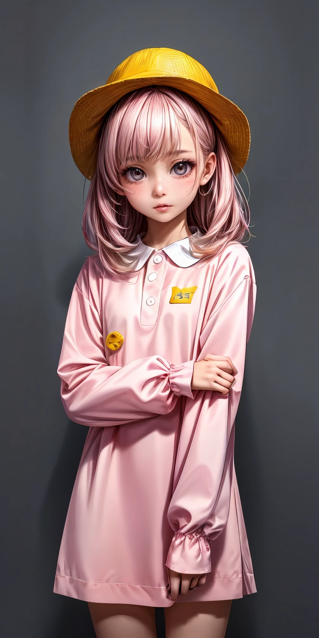 masterpiece,ultra-detailed,best quality,8K,illustration,cute face,clean skin ,shiny hair,
petite girl ,<lora:more_details:1>,simple background,cowboy shot
<lora:youchien v1.0:0.6> jyojifuku,hat, yellow headwear, long sleeves, pink dress