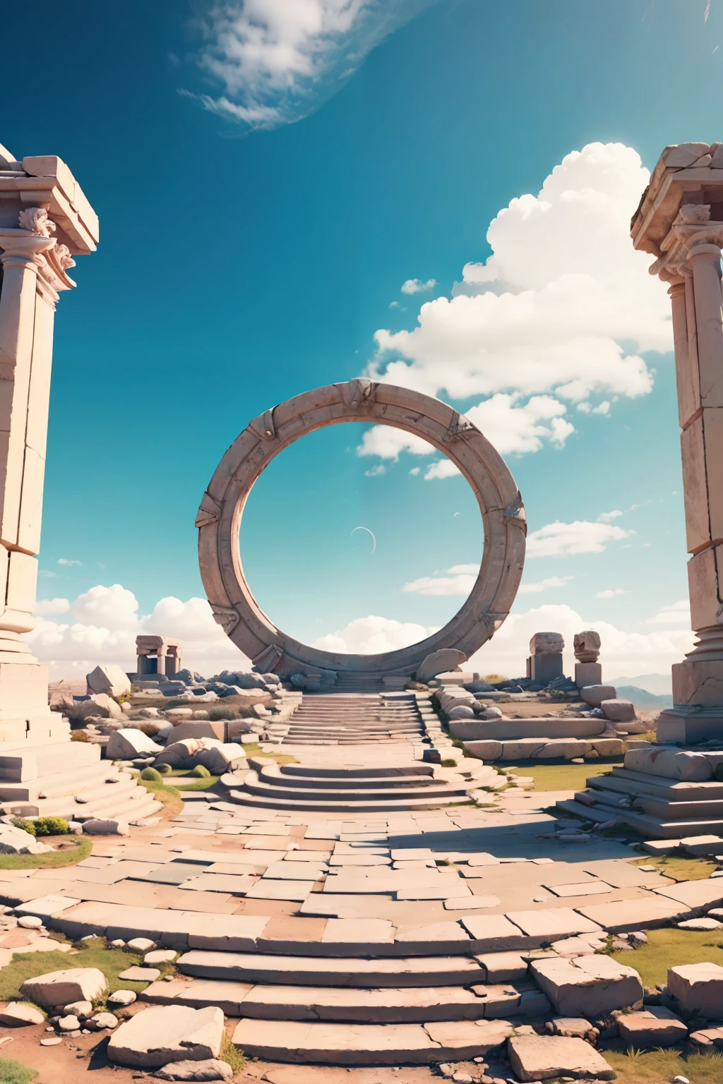 ((masterpiece, best quality)), <lora:Stargate:0.8>, high resolution, highly detailed,    Stargate, outdoors, sky, day, cloud, blue sky, no humans, scenery, rock, ruins, pillar, temple,