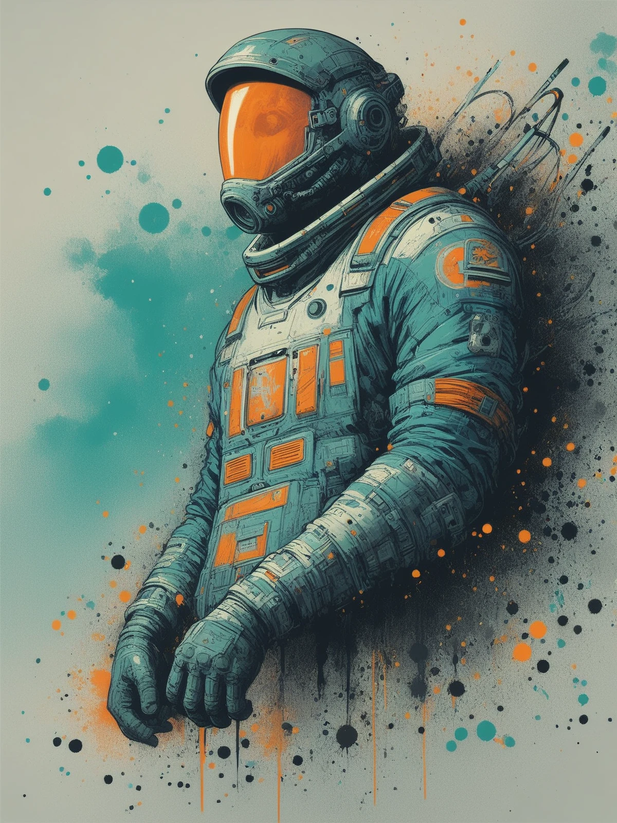 score_9, score_8_up, score_7_up, astronaut floating in space <lora:Neon_Splash_Art_for_Pony:0.8>
