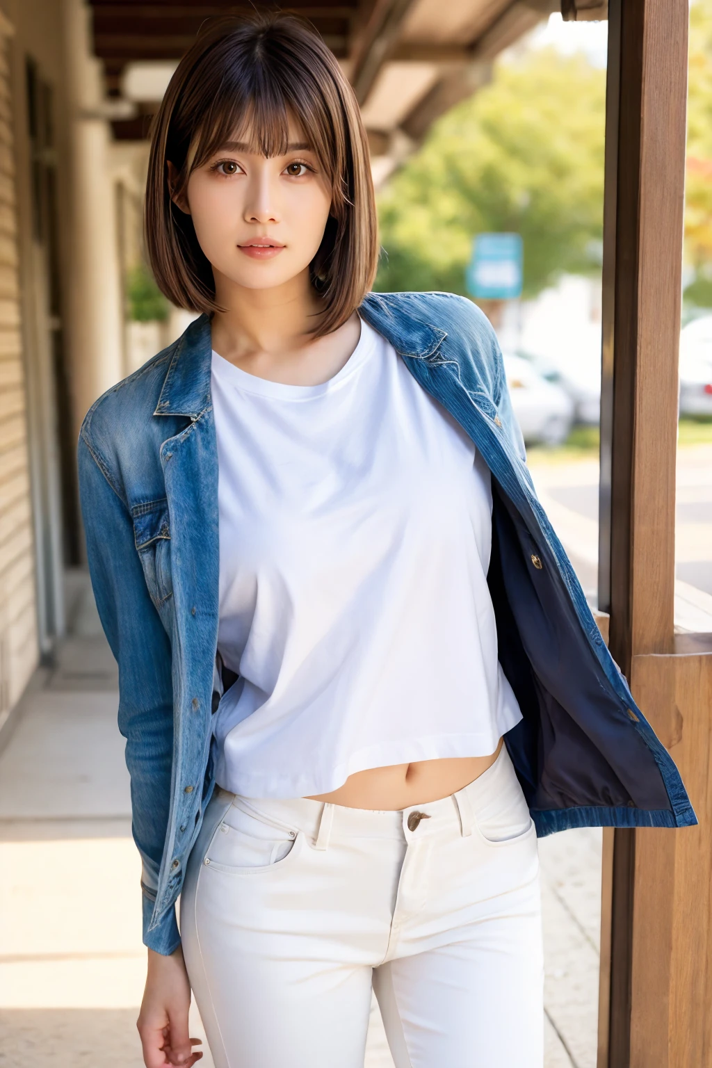 1girl, rihofujimori_jav, breasts, short hair, brown hair, brown eyes, blunt bangs, bangs, parted lips,  <lora:JAV_riho_fujimori_v1_epoch_10:0.8>
looking at viewer, shot using canon DSLR,  cowboy shot, from front, collared blouse, white pants,
detailed body, attractive body, perfect human body, realistic face, good hands,
(ultimate quality, masterpiece, highres:1.0), realistic:1.8, photorealistic,  <lora:goodhands_Beta_Gtonero:0>