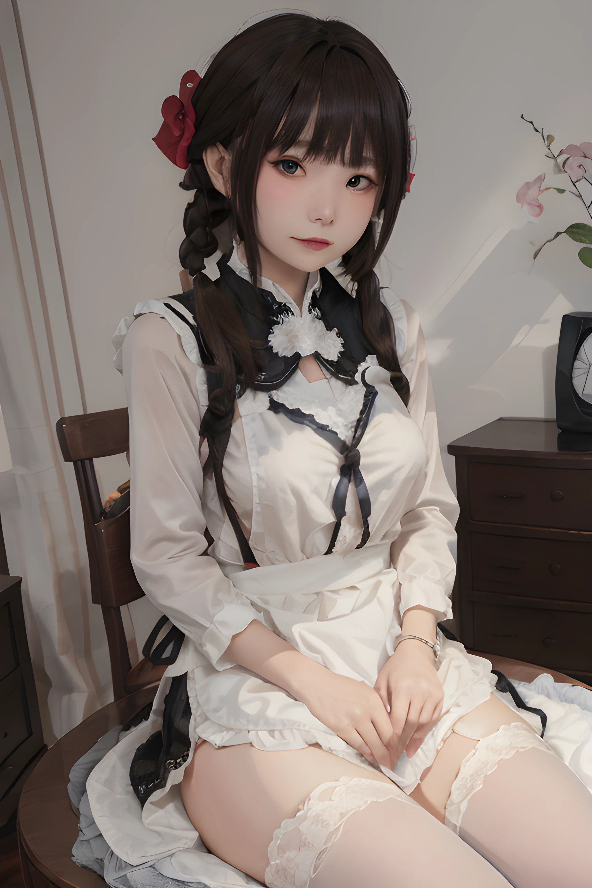 masterpiece, best quality, 1girl, portrait, closeup, nkkyosh, (fully clothes), maid uniform