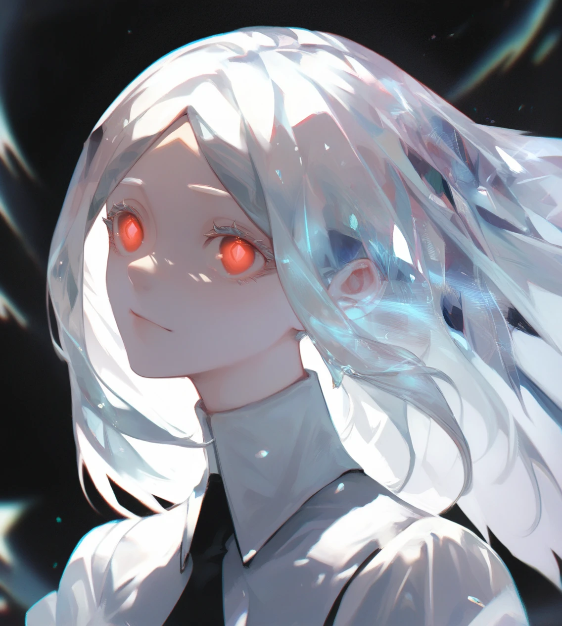 score_9,score_8_up,score_7_up,score_6_up,source anime BREAK,
1girl, solo, solo focus, white hair, parted bangs, dark background, glowing, chromatic aberration, gradient hair, crystal hair, medium breasts, red eyes, dress, portrait,
<lora:houseki_no_kuni_artworks-000014:1>