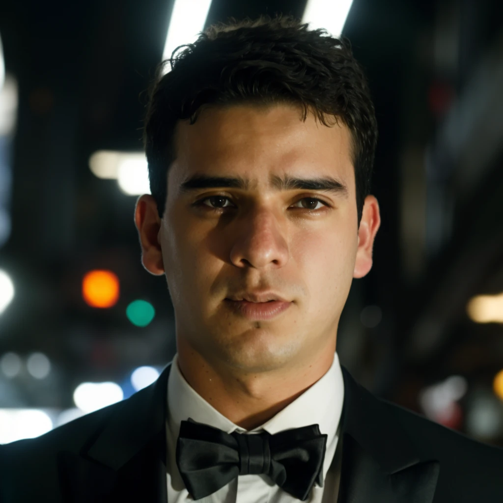 DLSR photo of andre_anaya person using a tuxedo, face portrait, in blade runner, daylight, professional photography, high resolution, detailed photo, RAW, still film, f/16, uhd, hdr, 4k  <lora:andre_anaya_32850:1>