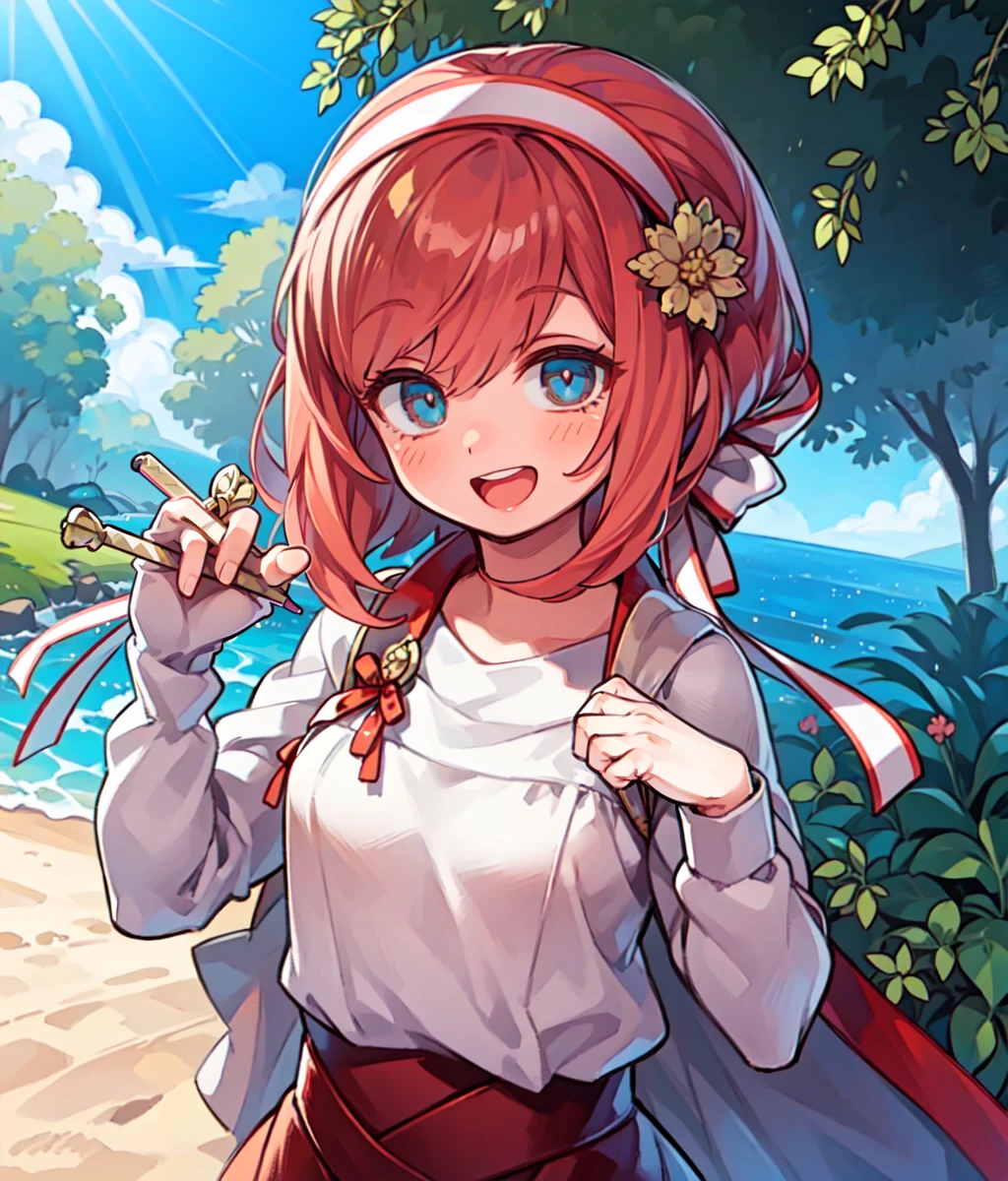 1girl, solo, pink hair, short hair, (brown eyes), hairband, sweater, pencil skirt, outdoors, park, smile, turning around, closed yes, open mouth, upper teeth only, upper body <lora:Sakura_FE:1>, Masterpiece, best quality, high resolution, unity 8k wallpaper, (illustration:0.8), (beautiful detailed eyes:1.6), extremely detailed face, perfect lighting, extremely detailed CG, (perfect hands, perfect anatomy),