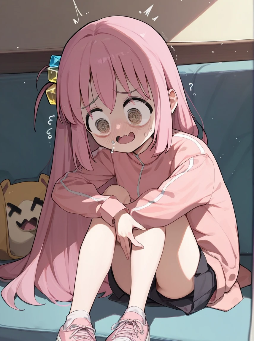 score_9, score_8_up, score_7_up, score_6_up, rating_safe, a girl in panic nervous smile,  bocchi the rock!, pink hair, outstretched eyes, hugging own legs, @ @, :d, open mouth, 
<lora:borscht_style_xl_v1-000020:.8>