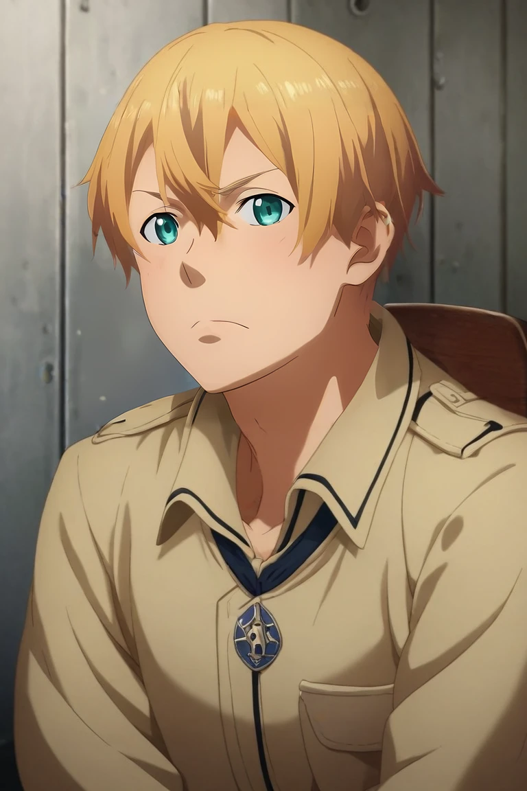 score_9, score_8_up, score_7_up, source_anime, (realistic:0.6), , upper body, , 1boy, solo, male focus, <lora:eugeo_sao_pony:0.8>, eugeo_sao, , , world war 2, Sitting with arms and legs crossed, appearing closed-off, <lora:sdxl_lightning_8step_lora:1>