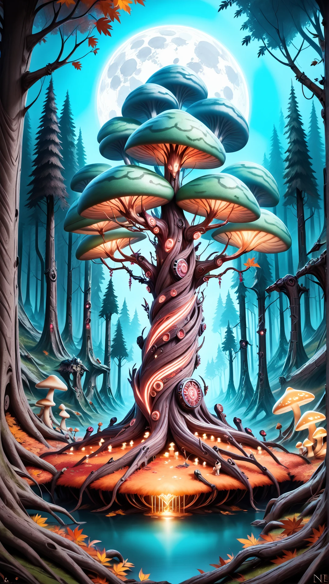 score_9, score_8_up, score_7_up, score_6_up, score_5_up, <lora:TransformersStylePony:0.9> TransformersStyle fantasy painting, mushroom circle, haunted forest, twilight, foggy, old growth trees, twisted branches, glowing mushrooms, vibrant colors, eerie atmosphere, gnarled roots, spores glowing, bioluminescent, magical, full moon, dark shadows, autumn leaves, mysterious, detailed, vibrant, enchanting, captivating, whimsical, magical, storybook, illustration, digital art, concept art, illustration, vivid colors, artstation, wallpaper, promo art, dramatic lighting, fantasy world, otherworldly, enchanted forest, hi-tech, sci-fi, technology, metallic, <lora:Realistic_2.5DAnime_Merge1:0.7> <lora:add-detail-xl:1.5>, (Masterpiece:1.3) (best quality:1.2) (high quality:1.1)