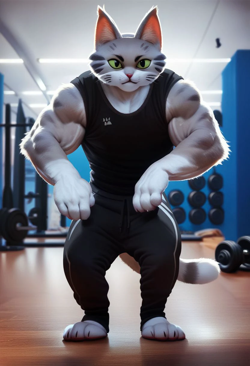 score_9, score_8_up, score_7_up, score_6_up, score_5_up, score_4_up,
realistic photo, volumetric lighting,
beautiful, vector,
cat, furry,
Fizruk,
gym, muscles