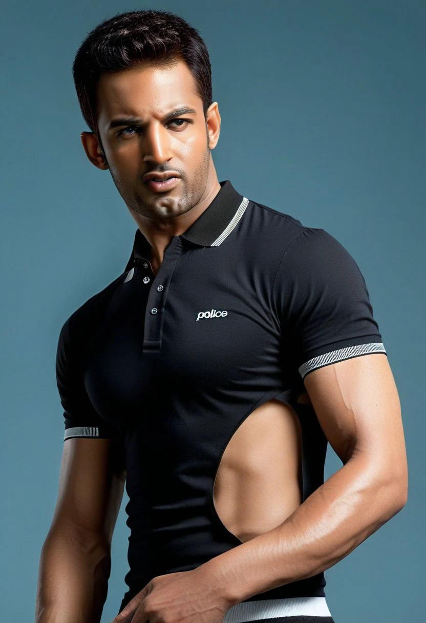 Ultra-detail, (highres:1.1), best quality, (masterpiece:1.3), mahesh jadu a man <lora:Upen-Patel_Mahesh-Jadu:1>, skinny muscled, modern haircut, dynamic posture, ((wearing police polo shirt)), dramatic angle, full-body from above looking away,