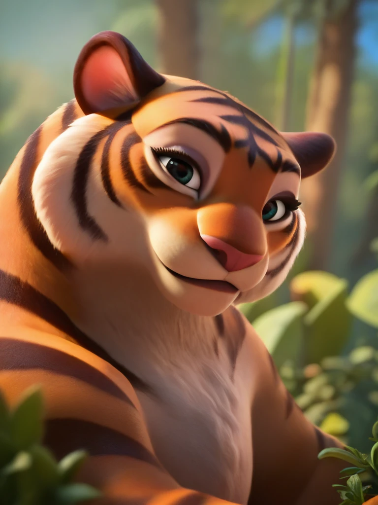 score_9, score_8_up, score_7_up, score_6_up, tiger sitting near to a tree, fur, jungle, a lot of vegetation, looking at looking at viewer, cute, cartoon, cowboy shot, dynamic angle,, no humans, animal,
<lora:DisneyStudios_style:1> DisneyStyleXLP