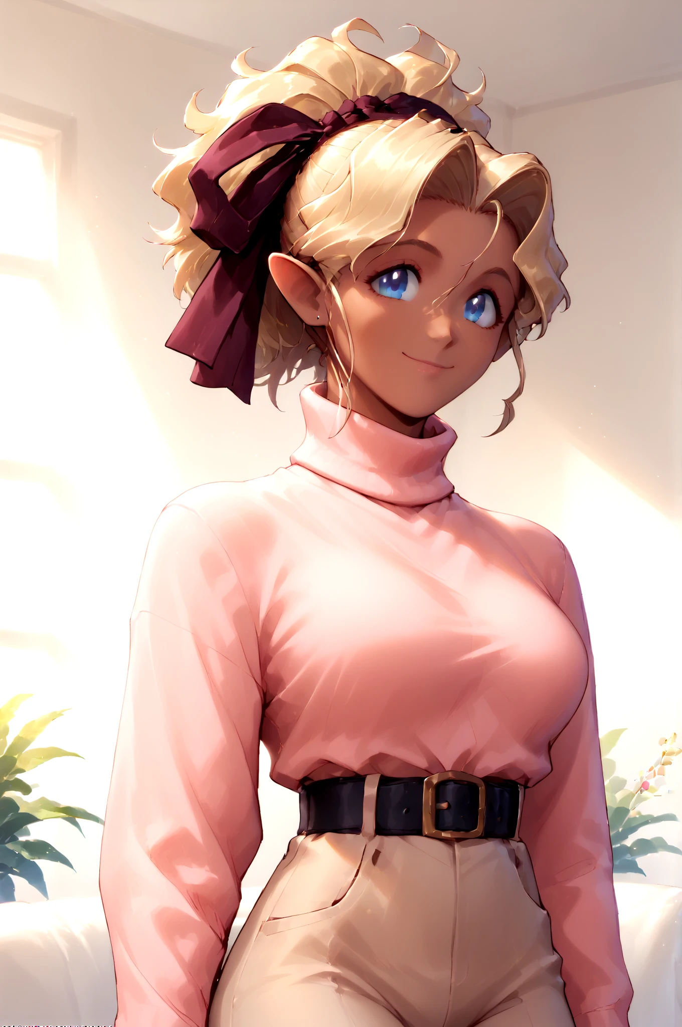 score_9,score_8_up,score_7_up, kuramitsu_mihoshi, solo, pink_shirt,  <lora:MihoshiNewdataV1NoBattleTrue-000007:0.99> turtleneck_sweater, smile, tan pants, belt, , (high quality, detailed, beautiful),