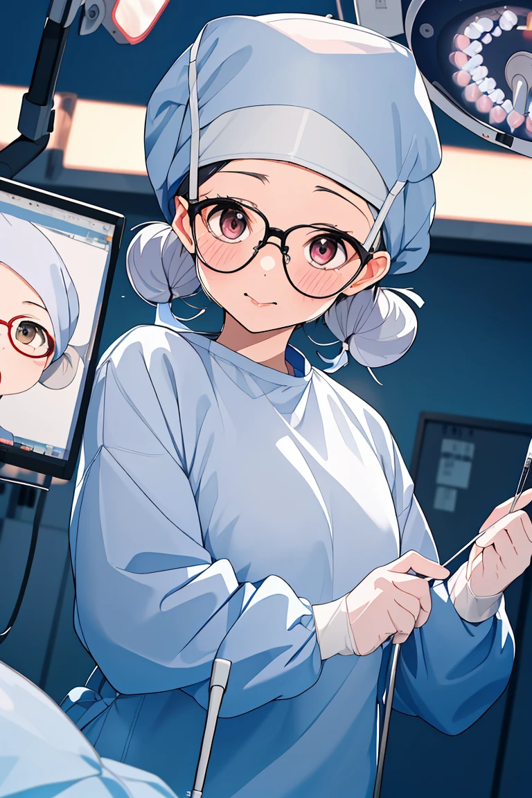 (RAW photo, best quality), (1girl), operating room, overhead surgical light,blurred background, focused,
 <lora:Tatsuko Miiko_3dc_V1.0:0.8> tatsuko miiko, 3dcg_17, twintails, short hair, glasses,
 <lora:ConceptClothingSurgicalOutfit1_1:0.95> surgical outfit, surgical mask, long sleeves,surgical outfit, long sleeves, surgical mask,surgical cap,