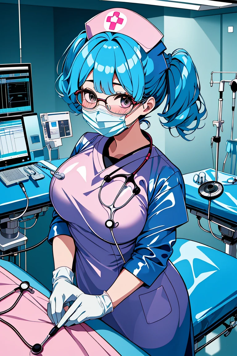 (RAW photo, best quality), (1girl), operating room, overhead surgical light,blurred background, focused,
 <lora:Tatsuko Miiko_3dc_V1.0:0.8> tatsuko miiko, 3dcg_17, twintails, short hair, glasses,
 <lora:surgical_nurse_v1:0.8> (surgical_nurse_v1.0, nurse cap, nurse, latex, stethoscope, latex gloves, surgical mask),