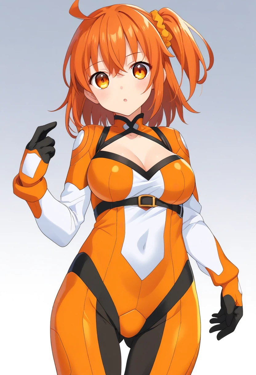 offcial art,,Nice face,Single horsetail,pretty eyes,The barefoot,cyber punk personage,Single ponytail for orange hair,Big breasts exposing cleavage,Naked all over the body, Unity 8k壁纸,Bareleged, ultra - detailed, Beautiful and beautiful, tmasterpiece, Best quality, realistically,mature,Single horsetail, Close-up cleavage,((nakeness)) dents on the skin, Interface headset, nudity under clothes,Full body lesbian,Racing Wear,Wear a coat,Clothes for redheads,((army suit)), white technical clothing, Yellow and black safety tape,Belly exposure,nakeness,nudity under clothes,breast patch,The one with red hair,